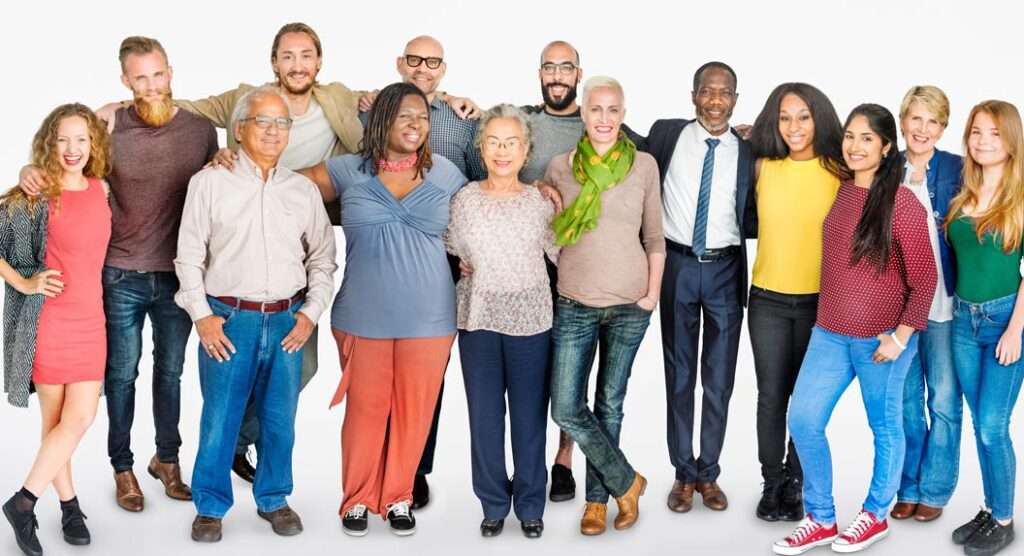 Diverse group of employees standing together