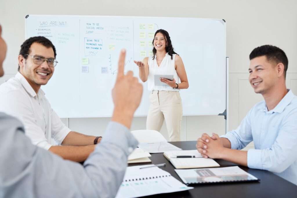 Shot of a young businesswoman leading a meeting with her colleagues in an office