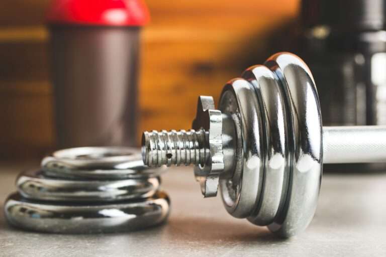 The chrome dumbbell and weight.